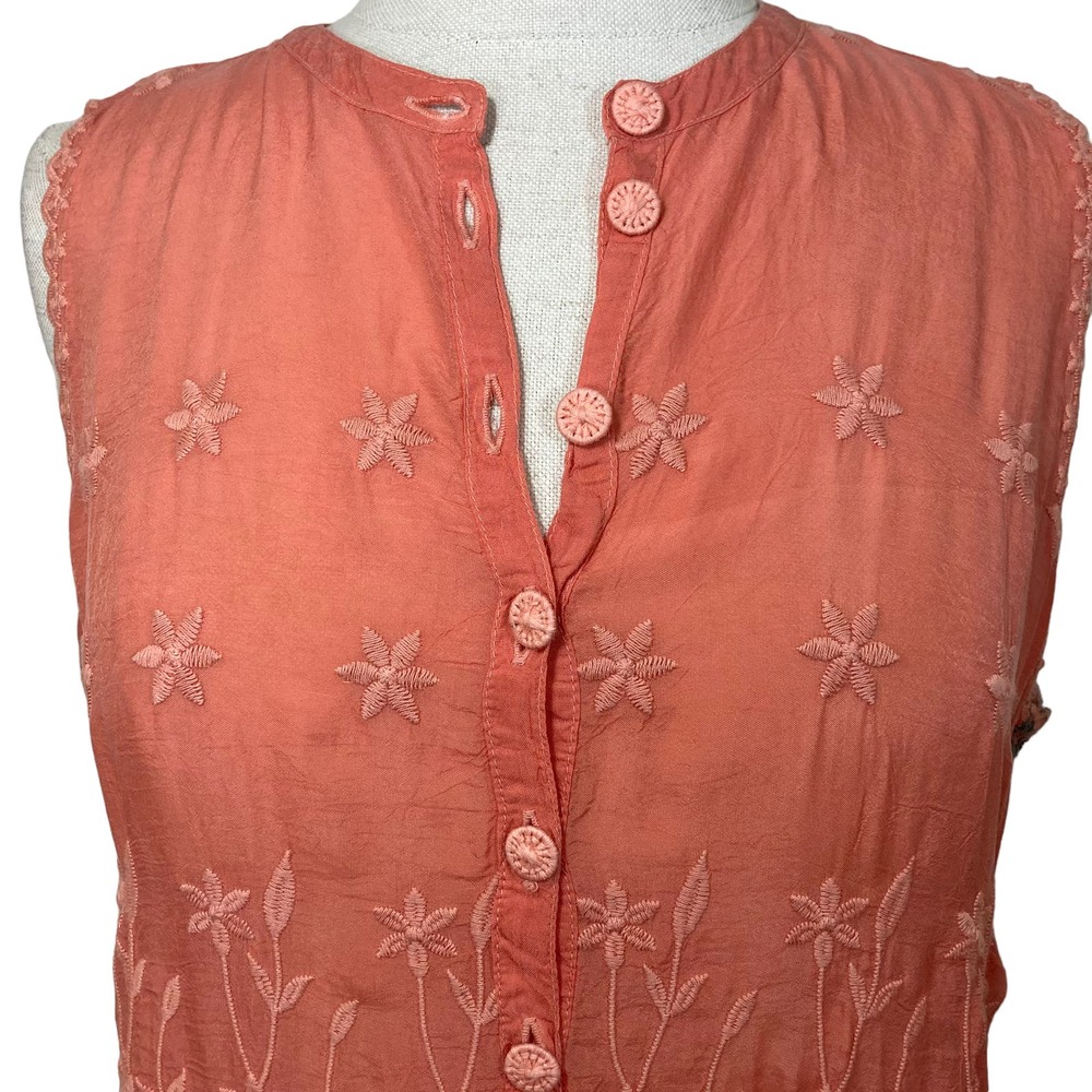 Johnny Was embroidered Malin tank, Ladies XS coral sleeveless floral boho top - Picture 7 of 14